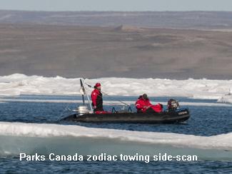 Zodiac towing side scan photo